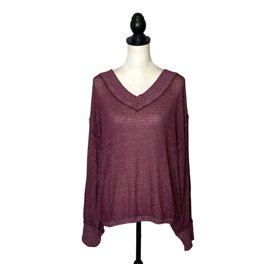 Free People We The Free South Side Thermal Top L Violet Relaxed Lightweight FLAW - Picture 4 of 13